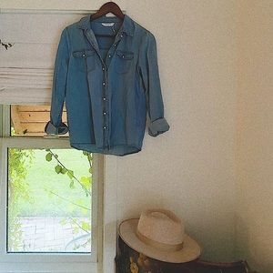 Chambray Pear Button-up Top